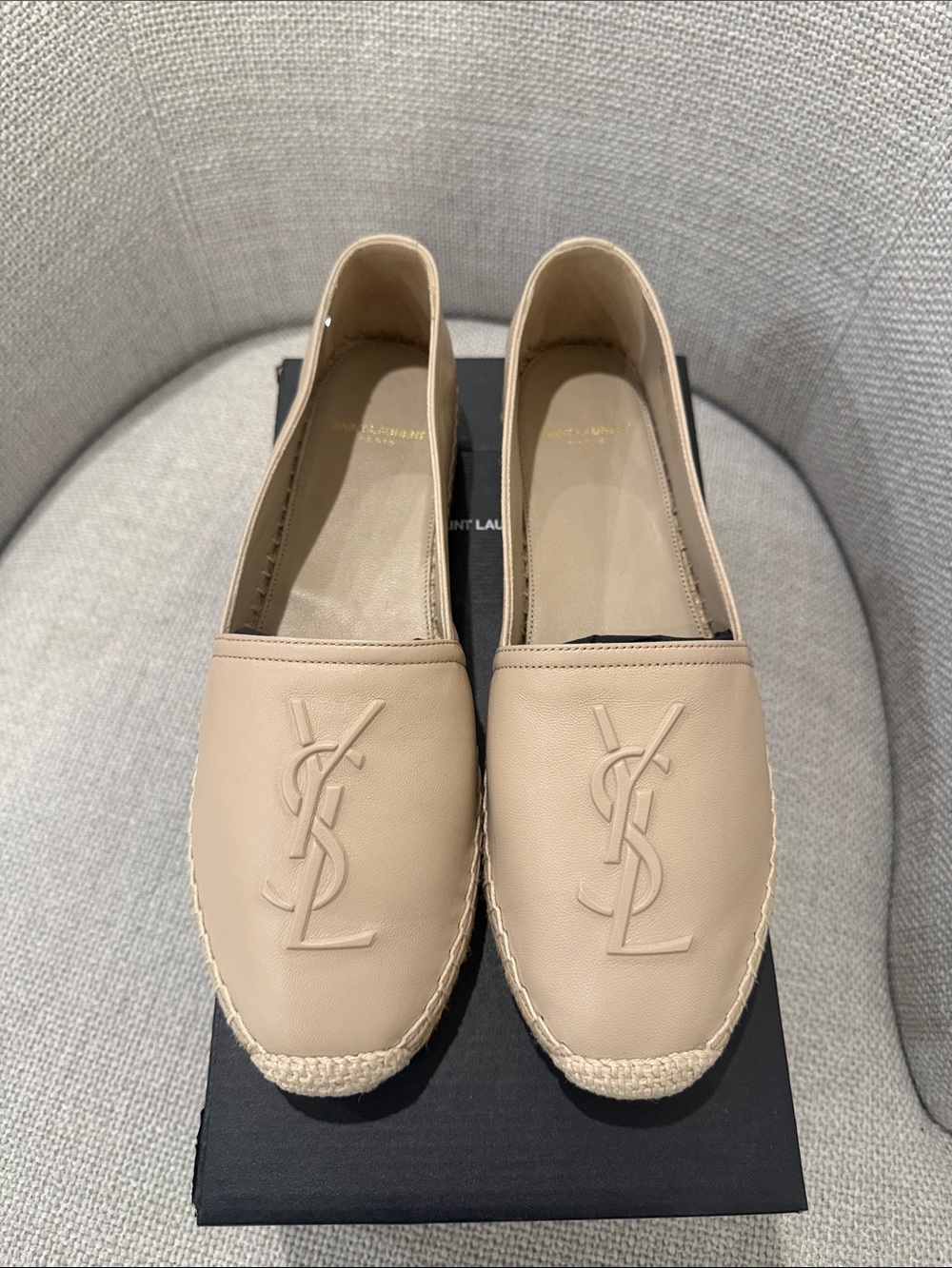 Saint Laurent Rose Poudre Leather Espadrille Loafers with Embossed YSL - Picture 6 of 8